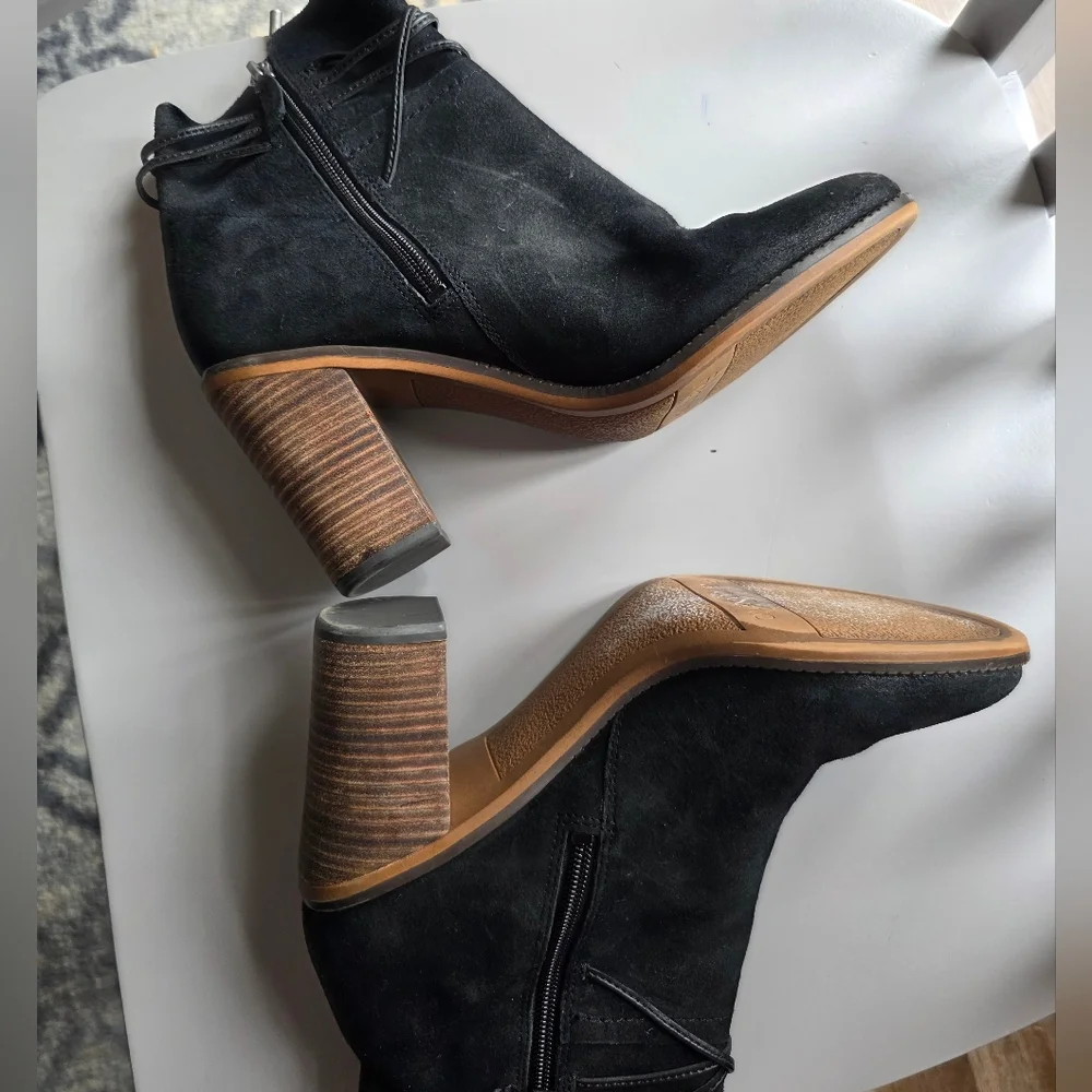Franco Sarto Edaline Block Heel Suede Leather Boots Womens 8 Black